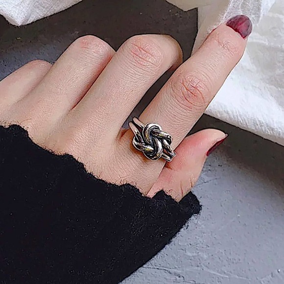 Sterling Silver Knot Bangle Cuff Bracelet Ring Matching Set - Picture 6 of 10